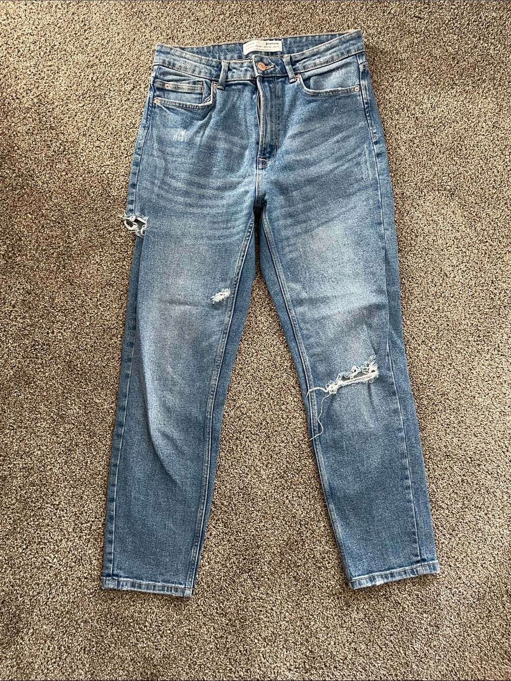 Stradivarius Mom Slim Classic High-Rise Distressed Women’s Jeans - Blue size 8